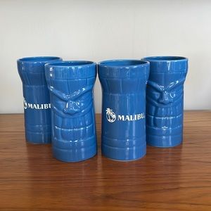 Malibu Rum Tiki Glasses Set of Four Blue